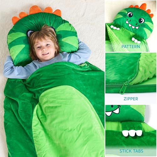 JOIEDOMI Kids Sleeping Bag Toddler Nap Mat with Pillow & Blanket 60" x 39" for Kids Ages 3+ Soft Plush Sleeping Mat Dinosaur for Preschool and Boys Girls Kindergarten Daycare Sleepover by Joiedomi - Image 3