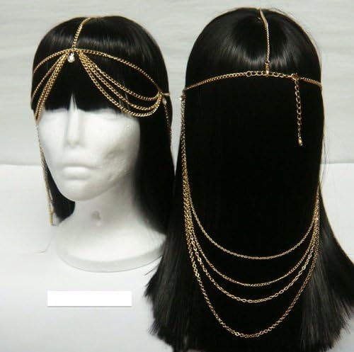 Gold Metal Head Chain Iced Out Center with Dangling Chain