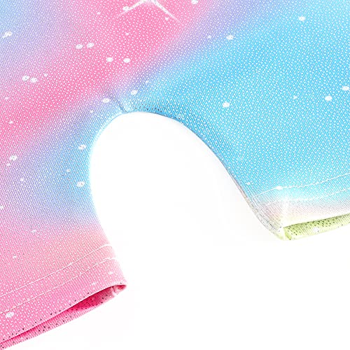 Image of EQSJIU Gymnastics Leotards for Girls Kids Rainbow Mosaic Mermaid Butterfly Stars Leopard Galaxy Tie Dye Cosmos Leopard