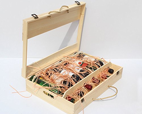 LANGUGU Country Rustic Finished Wood Cut Out Design Wine Champagne Holder Travel Case Carrier Storage/Modern Wine Bottle Crate Carring Box Creative Wedding Wine Gift Case (Six Bottles)