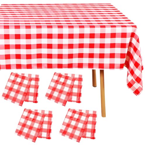 Saier tbo 8Pcs Red Gingham Tablecloth 137 * 274cm Plaid Party Table Cover Oil-proof Wipe Clean Rectangular Plastic Tablecloths for Parties BBQ Picnic Birthday Wedding Holiday Outdoor Supplies
