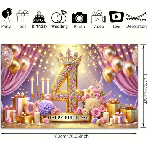 HOMETITUTE fondo decorativo feliz 4 cumpleaños 71x43 pulgadas miniatura 3