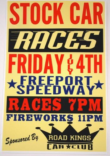 STOCK CAR RACES POSTER 11x17 VINTAGE NOSTALGIA DRAG RACE TRACK WILLYS ANGLIA GASSER HOT ROD RAT ROD MUSCLE CAR FITS CHEVY FORD DODGE MAN CAVE BAR GARAGE SHOP RESTAURANT WALL ART GIFT