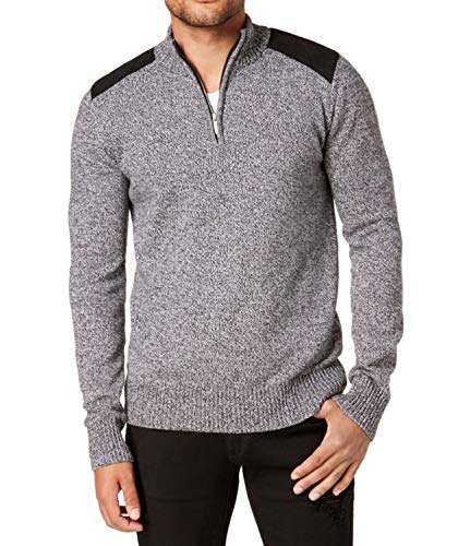 Sean John Mens 1/2 Zip Pullover Faux-Suede-Trim Sweater