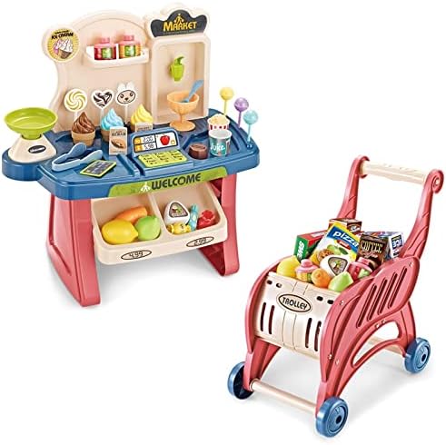Juego de juguete de supermercado, mini juego de tienda de postres, tienda de juguetes, comida de simulación, con carrito de compras para niños