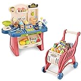 Supermarket Play Set Toy, Mini Dessert Shop Play,Toy Store Pretend Food, W/Shopping Cart for Kids Toddler, Unisex Age 3 4 5 Years.