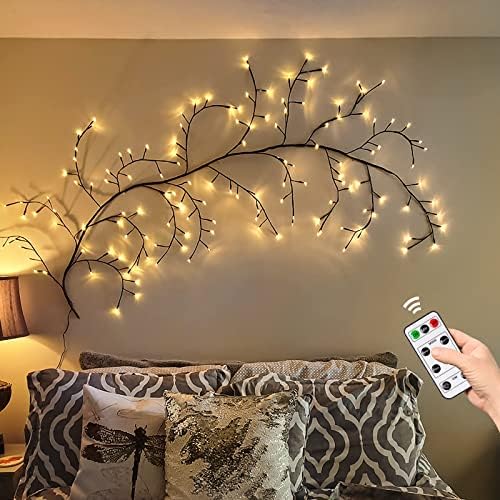 GOESWELL Enchanted Willow Vine Lights with Remote, Christmas Decorations Flexible DIY Vines with Lights, 144 LEDs 7.5FT Willow Lights for Bedroom Walls Livingr Room (Brown + Remote Control)