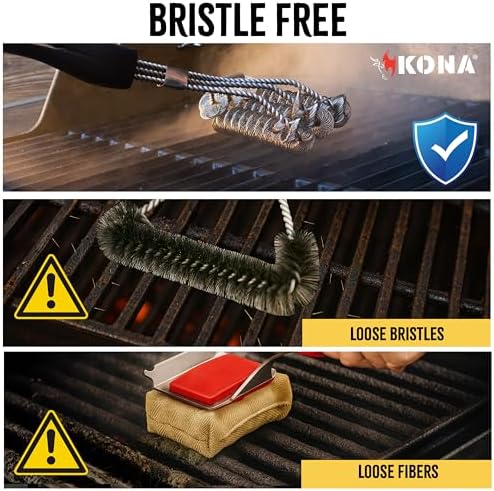Kona Safe/Clean Grill Brush - Bristle Free Barbecue Brush - 100% Rust Resistant Stainless BBQ Cleaner Safe for Porcelain, Ceramic, Steel, Iron - Great Grilling Accessories, Black - 3
