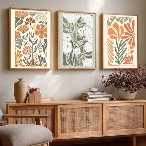 Image of kotart Home Decor Boho Painting Decorative Wall Art poster With Frame For Living Room Bed Room Hotel Wall Decor Digital Reprint Set of 3 (19X25 inch)