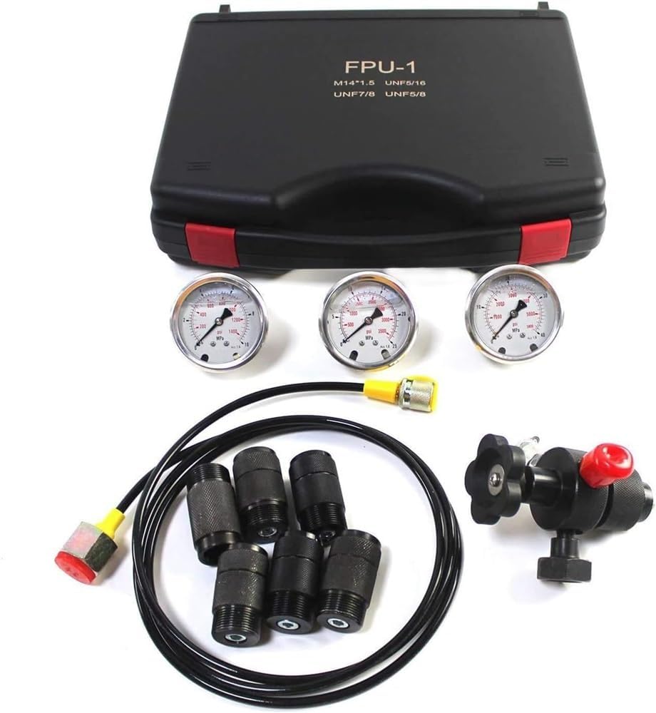 Kit De Prueba De Presión De Nitrógeno, Herramienta De Diagnóstico del Manómetro del Sistema De Carga del Acumulador De Nitrógeno Hidráulico con 3 Manómetros, 7 Acoplamientos Y 1 Manguera De Gas