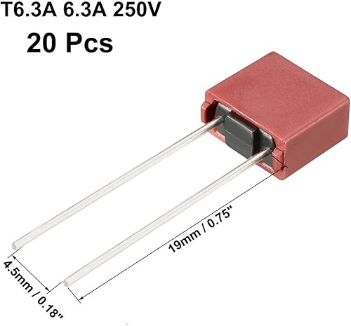 Miniatura 2 de uxcell® 20pcs DIP montado en miniatura cuadrado lento golpe micro fusible T6.3A 6.3A 250V rojo