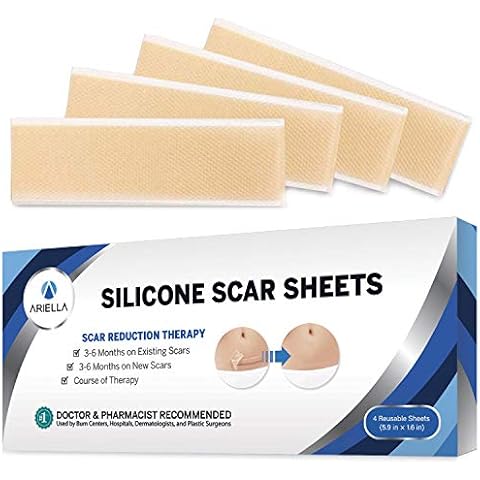 Medical Silicone Scar Removal Extra Large Sheets [5.9”x1.57”] - Fast & Effective on Keloid, Surgery, Burn, Acne, C-Section Scars, 4 Reusable pcs Cover