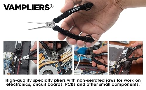 Image of VAMPLIERS 4-PC 5 inch Precision Mini Pliers Set ESD Safe Grip. Made in Japan: Screw Extractor, Long Nose, Needle Nose Pliers & Flush Cutters. For Electronic Repairs /Precision Work /Jewelry /DIY.