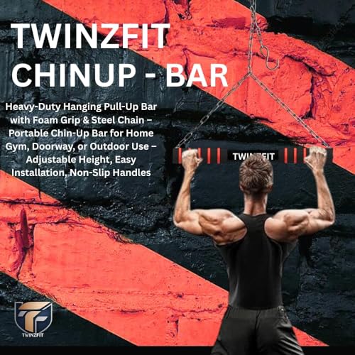 Image of PREMIUM Chinup bar Hanging Pull-Up Bar with Heavy-Duty Chain - Upper Body Workout Equipment for Home Gym, Height Growth Kids & Adult Doorway, or Outdoor Use - Strength Training Bar for Back, Arms, Shoulders, and Core Fitness