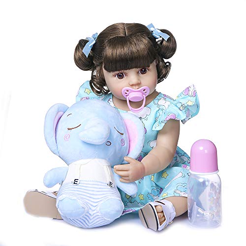 Zero Pam 55CM muñeca Reborn niña Pelo Rizado muñecas de Silicona de Cuerpo Completo Reborn Toddler muñeca Realista simulación con Juguetes de Elefante Cover