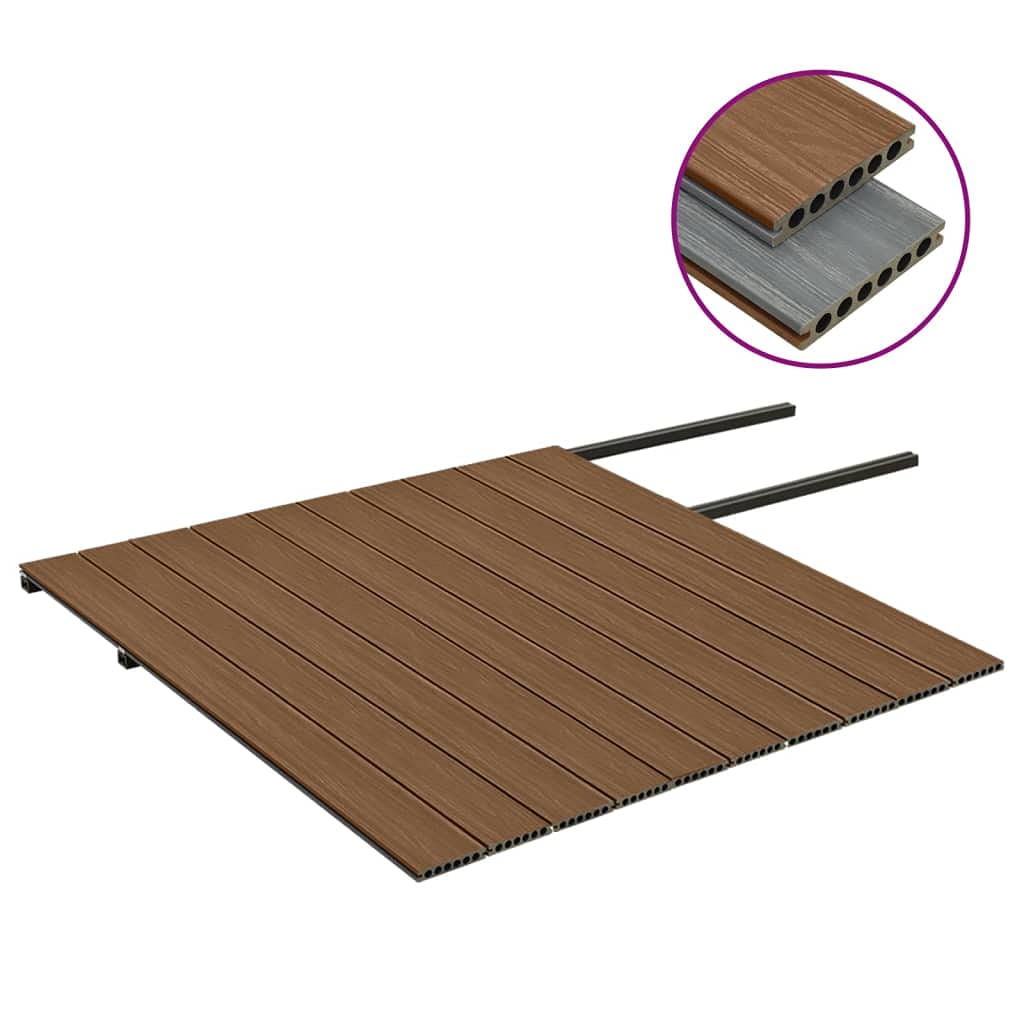 Lot de lames de terrasse WPC marron et gris avec accessoires 25 m² 4 m - Composite de bois et plastique double face hydrofuge pour terrasse, balcon, piscine