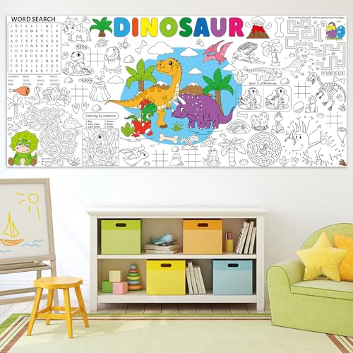 Image of Naozinebi Dinosaur Giant Coloring Poster for Large Coloring Tablecloth Big Paper Sheets Page Dino Table Cloth DIY Activity Game Art Crafts Mat Wall Home Party Decoration Supplies