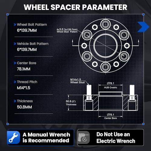 Image of 2 Inch 6x139.7 Wheel Spacers Compatible with Chevy Silverado 1500 Avalanche Suburban Tahoe | 78.1mm Bore & 6 Lug Forged 6x5.5 Adapters M14x1.5 Compatible with GMC Sierra 1500 Yukon | 4PCS