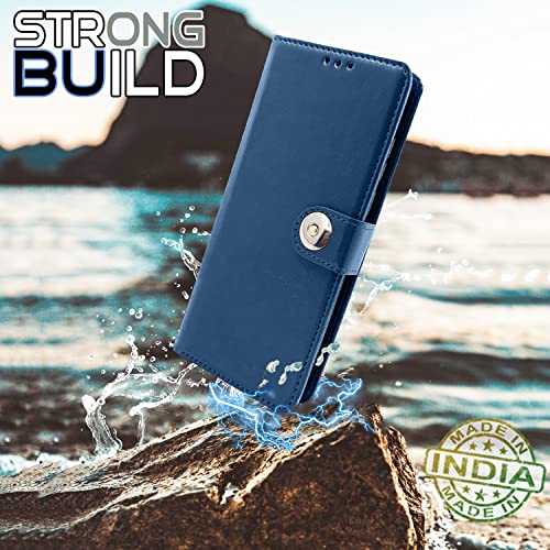Image of Pikkme Poco X5 5G / Redmi Note 12 5G Flip Cover Leather Finish | Inside TPU with Card Pockets | Wallet Stand and Shock Proof | Complete Protection Button Flip Case (Blue)