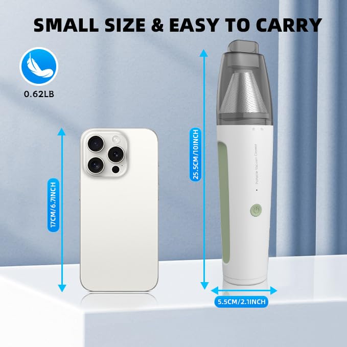 Image of PATO Cordless Handheld Vacuum Cleaner, Mini Car Vacuum with PowerfulSuction, 1800mAh high-CapacitybatteryPortable Dust Collector Pearl White