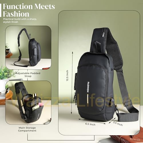 Image of Sling Bag for Men & Women- Crossbody Sling Bag for Travel, Cycling & Hiking | Waterproof Shoulder Bag with Compartment and Zipper Pockets