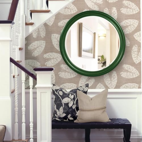 Image of Howard Elliott George Round Glossy Hunter Green Wall Mirror, Bevelled Vintage Hanging Wood Framed Vanity Mirrors for Home Decor, Living Room, Bathroom, Bedroom, or Hallway, 36 Inch Round