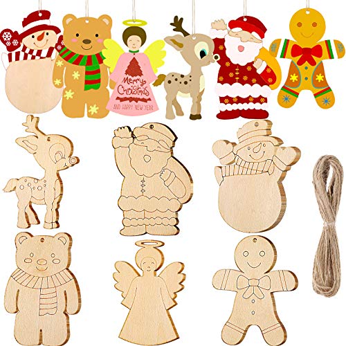 WILLBOND 48 Pieces Unfinished DIY Wooden Christmas Ornaments Wood Circles for Hanging Embellishments Crafts Centerpieces Holiday Hanging Decorations