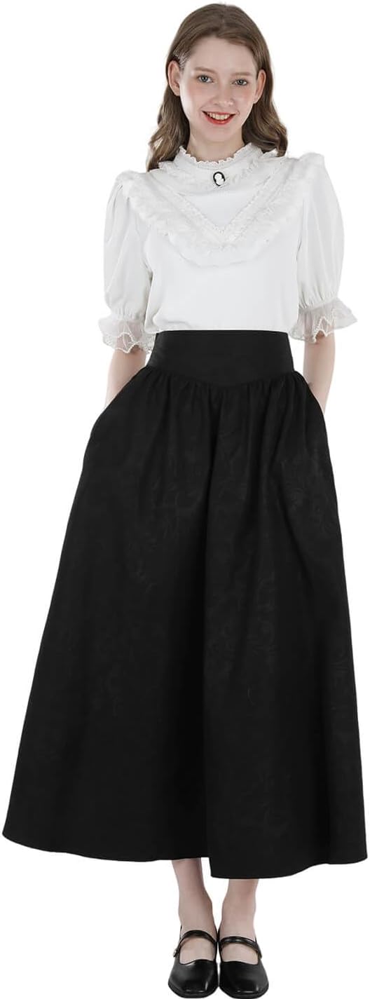 Nuoqi Victorian Blouse Women White Ruffle Edwardian Blouse Short Sleeve Renaissance Top - Image 7