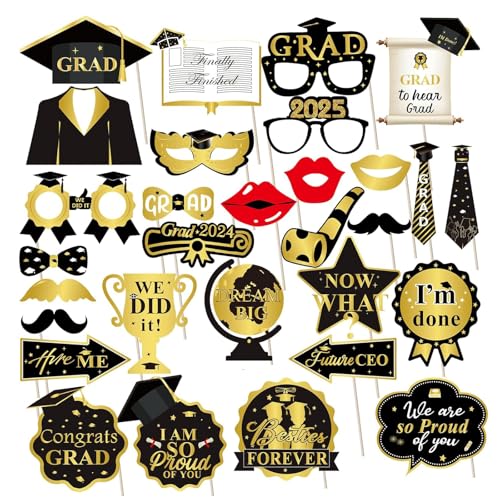 30 Piezas Photo Booth Gadget Graduación,Foto Props Graduación Accesorios,Graduación Decoraciones Fotos Props Fiesta,con Sombrero De Graduación,Bigote,Gafas
