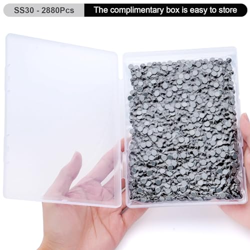 Image of Hotfix Rhinestones Bulk, 2880PCS Black Hot Fix Rhinestones for Clothes DIY Decoration Crafts, Black, SS30, 6.3-6.5mm