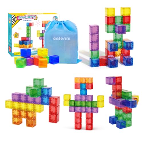 Image of Caferria 1.4 inch Large Magnetic Blocks for Kids, 30pcs Magnet Building Blocks, Preschool STEM Sensory Montessori Stacking Cubes Educational Building Toys for 3 4 5 6 7 8 Year Old Boys Girls