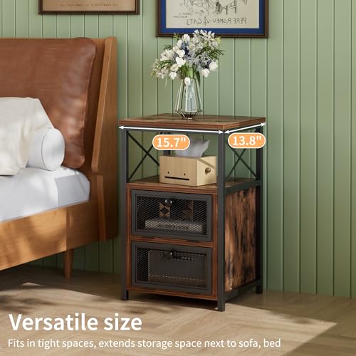 Image of VECELO Nightstand Set of 2, End Table with Flip Drawer, Modern Night Stand for Bedroom,Living Room, Office, Easy Assembly, Walnut Brown