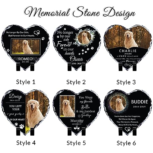Personalized Pet Memorial Stones for Dogs and Cats - Heart-Shaped Grave Markers with Photo and Name