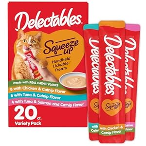 Delectables Squeeze Up Catnip Variety Pack, Creamy Squeezable Puree, Lickable Wet Cat Treats, Grain Free, No Added Fillers, No by-Products, No Added Preservatives, 0.5 Ounces Tube, 20 Tubes Total