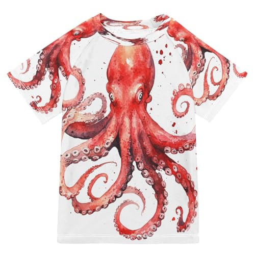 Boys Sun Shirts UV Protection Short Sleeve Rash Guard Swim Shirt Octopus Water Shirt Rashguard 7-8T,16