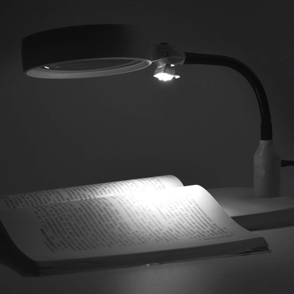 szkło powiększające, 10-krotna lampa powiększająca LED Biurko 6 Lupa LED z jasnymi światłami LED w świetle dziennym i elastyczną gęsią szyją do czytania, pracy, hobby, lutowania i rzemiosła, biała To