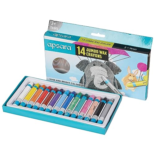 Image of Apsara Jumbo Wax Crayons - 14 Shades | Bright Colours | Jumbo Size for Better Grip | Bigger & Bolder Strokes | Non-Toxic | Safe for 3+ Age Children | 14 Shades in Each Pack, Ink Multicolor