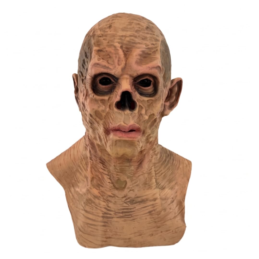 Goutdori Men Ghoul Mask Latex Scary Halloween Mask Creepy Cosplay Props Novelty Costume Accessory (Brown, One Size)