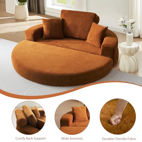 72" Convertible Folding Sofa Bed, Chenille Foldable Sofa Sleeper with High Density Foam Cushions and Armrest, Boneless Floor Lounge Couch for Living Room, Apartment, Dorm, Small Spaces, Orange