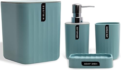 CERBIOR Juego de accesorios de baño de 4 piezas, incluye basura, dispensador de jabón, soporte para cepillos de dientes, taza para cepillo de