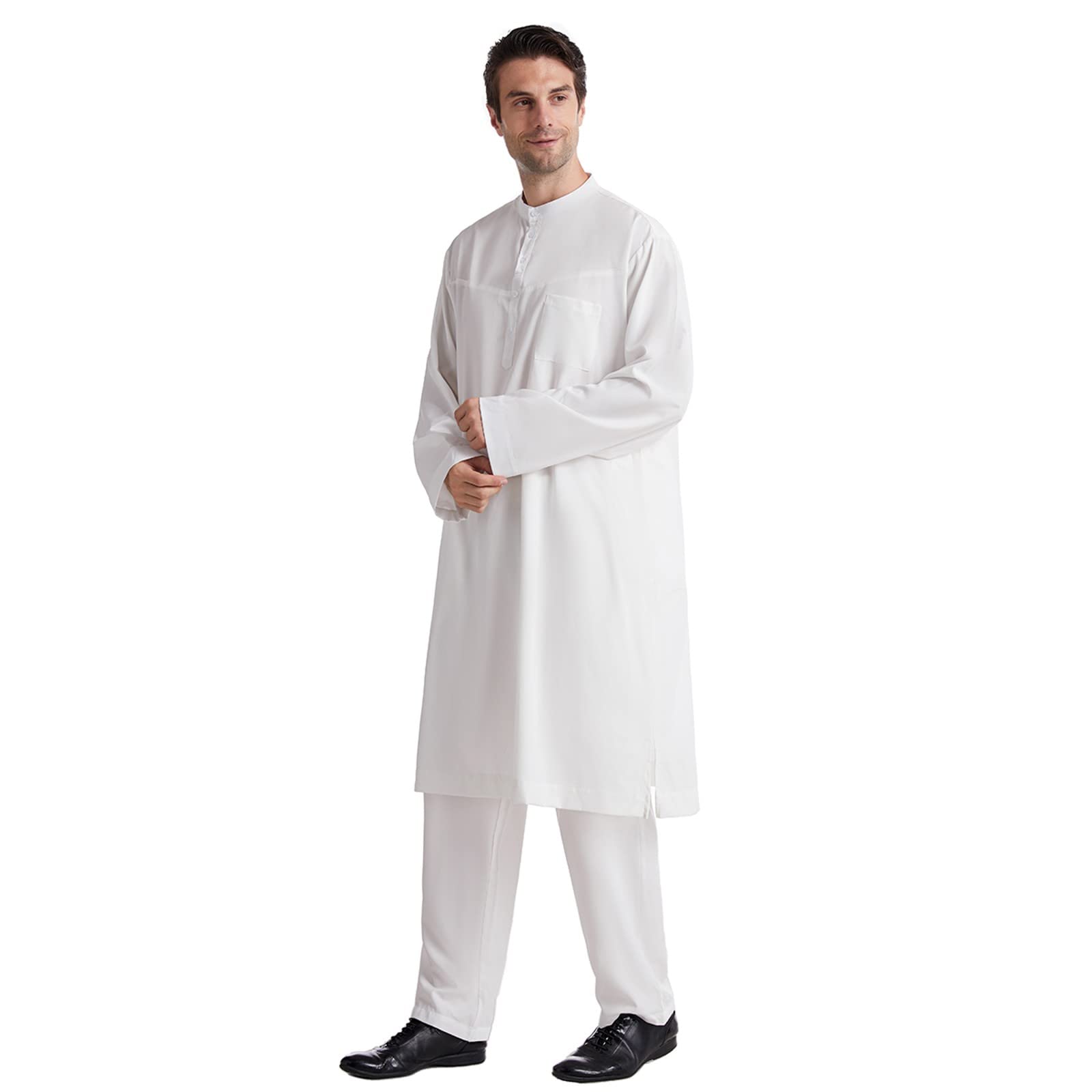 Musulmano Arabo Medio Oriente Robe Uomo Musulmano Arabo Medio Oriente Girocollo Maniche Lunghe Islamico Abito Arabo Set Maniche Lunghe, A2 bianco., XL