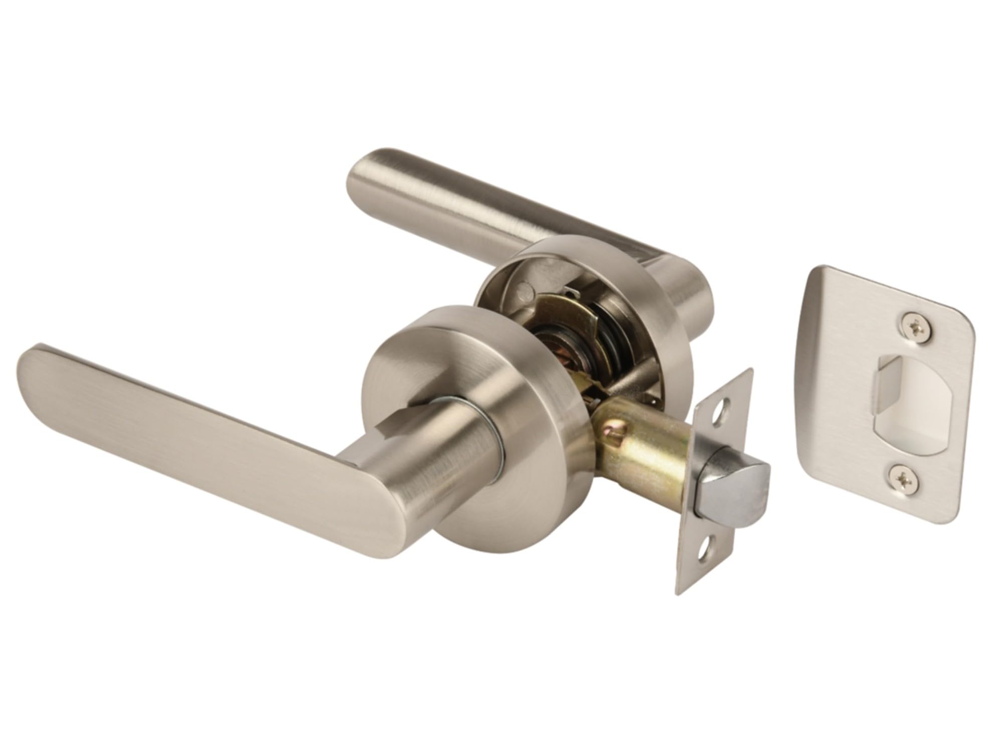 Hunta Satin Nickel Handlezone® Mantara Passage Leverset, Non-Locking Interior Door Lever Set, Adjustable 60-70Mm Latch –