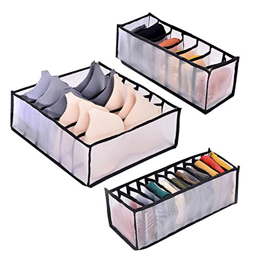 UFLF 3pcs Organizador Ropa Interior Cajones Caja Organización Plegable de Tela Divisor para Armario Ropa Sujetador Calcetínes Corbata Braga Bufanda Pañuelo