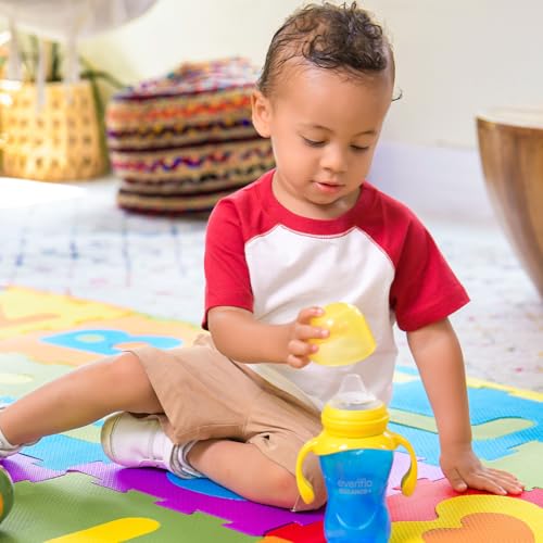 Evenflo Balance+ Trainer Cups for Babies 6+ Months, Blue and Green, 9oz, 2 Pack, Ergonomic Design with Ultra Soft Spout