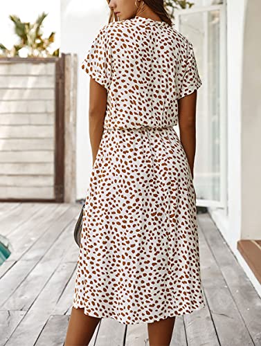 Image of Chouyatou Women's Summer Boho Polka Dot Print Ruffle High Waist Swing Midi Dress