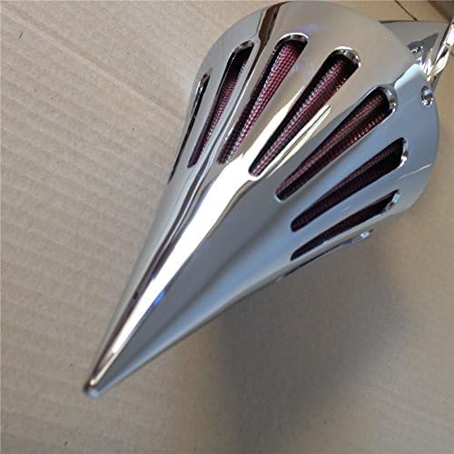 AfterMokit Cone Spike Air Cleaner Intake with Red Filter for Yamaha V-Star 1100 Dragstar XVS1100 1999-2012 Chrome