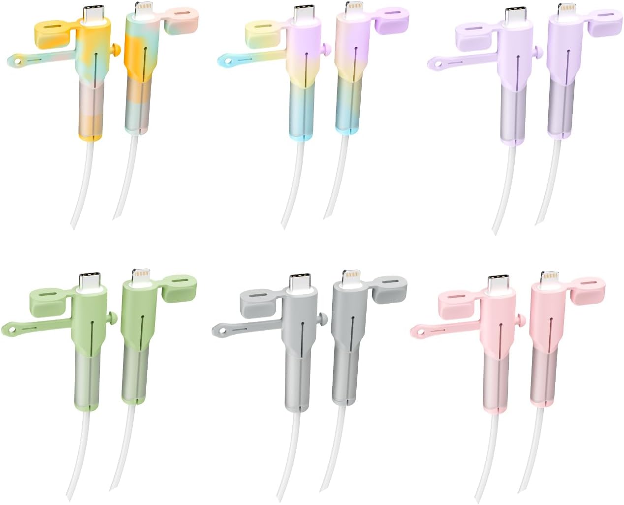 Silicone Charger Cable Protectors Compatible, 6 Sets Data Cable Protector Cover, Cord Organizer & Dustproof (Type C to Lightning)