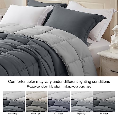Satisomnia Lightweight Comforter Set Queen Grey, All Season Down Alternative Bed Comforter Set With 2 Pillow Shams, 3 Pieces Soft Reversible, Dark Grey And Light Gray Full/Queen Size #TOP4