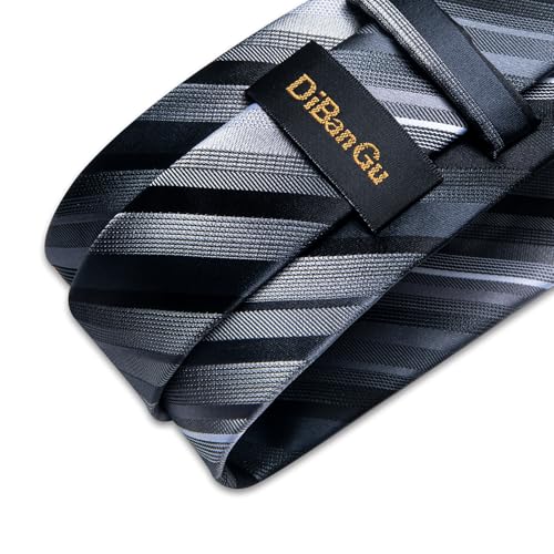 Image of DiBanGu Striped Tie Set for Men Silk Woven Plaid Necktie and Pocket Square Cufflinks Business Wedding