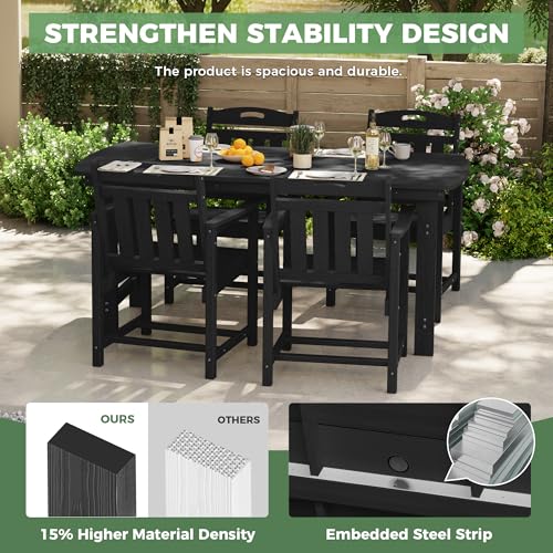 Image of HDPE Outdoor Patio Dining Set with Table & 4 Chairs, All-Weather 5-Piece Outdoor Table and Chairs, 2 inch Umbrella Hole, Patio Furniture for Garden, Backyard, Deck | Matte Black